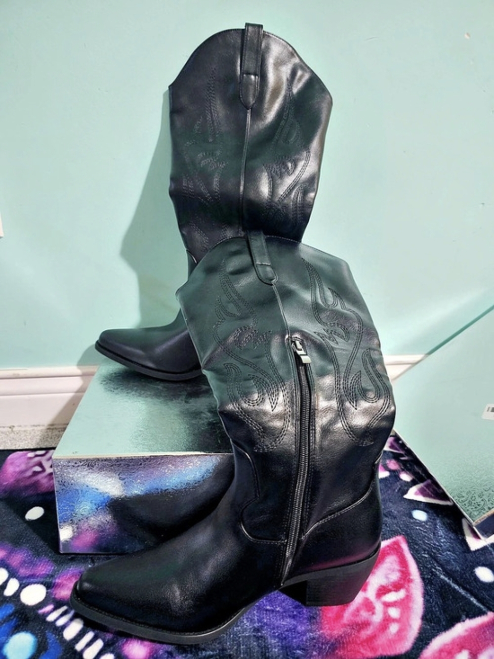 Tall Black Heeled Boots US 9 Wide Like New